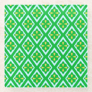 Medieval diamonds - emerald green and aqua glass coaster