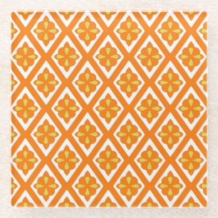 Medieval diamonds - mandarin orange and white glass coaster