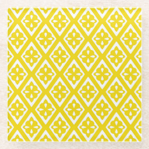 Medieval diamonds - mustard gold and white glass coaster