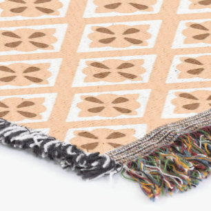 Medieval diamonds - peach pink and white throw blanket