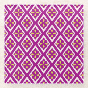 Medieval diamonds - plum purple and pink glass coaster