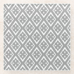 Medieval diamonds - silver grey and white glass coaster