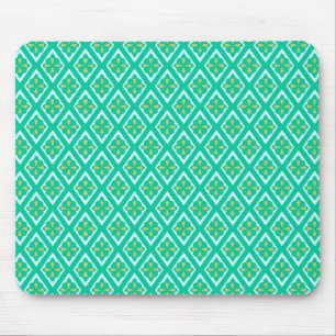 Medieval diamonds - teal green and aqua mouse pad