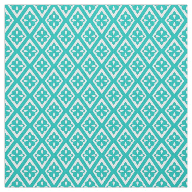 Medieval diamonds - turquoise and white fabric (Swatch)
