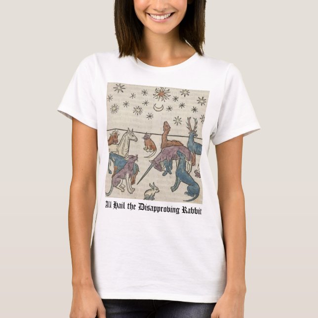 Medieval Disapproving Rabbit Unicorn Animal Art T-Shirt (Front)