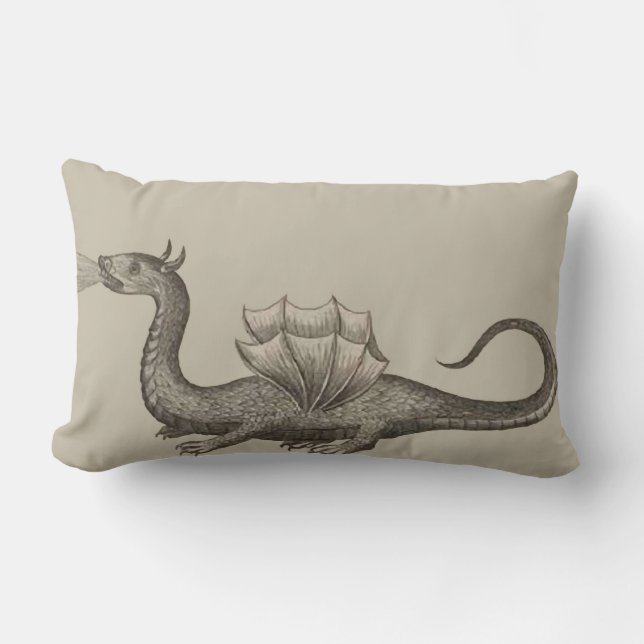 Medieval Dragon Breathing Fire Lumbar Pillow Black (Front)