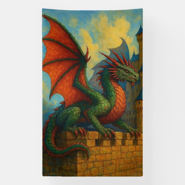 Medieval Dragon Castle Protector Banner (Vertical)