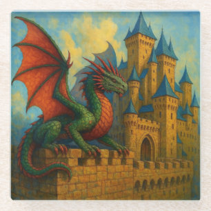 Medieval Dragon Castle Protector Glass Coaster