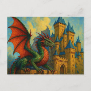 Medieval Dragon Castle Protector Holiday Postcard
