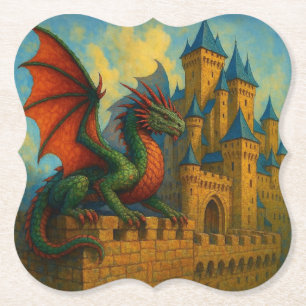 Medieval Dragon Castle Protector Paper Coaster