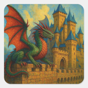 Medieval Dragon Castle Protector Square Sticker