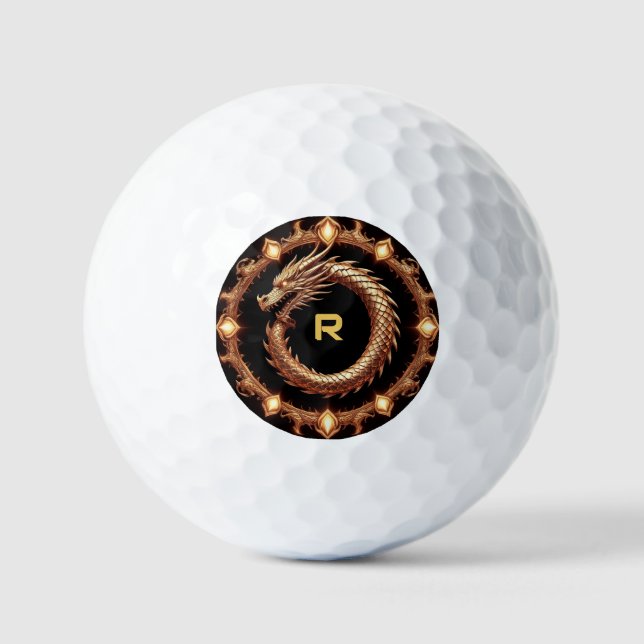 🐉 Medieval Dragon Crest Name Ring Frame Emblem 🐉 Golf Balls (Front)