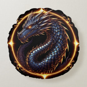 Medieval Dragon Emblem Badge For Gamers Gift Round Pillow