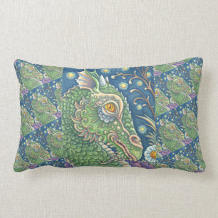MEDIEVAL DRAGON HEAD PORTRAIT, WHIMSICAL FANTASY LUMBAR PILLOW