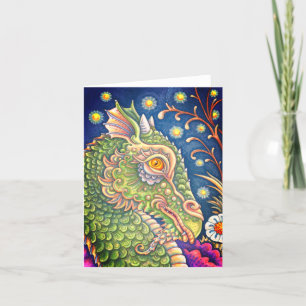 MEDIEVAL DRAGON HEAD PORTRAIT, WHIMSICAL FANTASY NOTE CARD