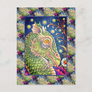 MEDIEVAL DRAGON HEAD PORTRAIT, WHIMSICAL FANTASY POSTCARD