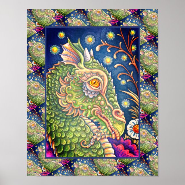 MEDIEVAL DRAGON HEAD PORTRAIT, WHIMSICAL FANTASY POSTER (Front)