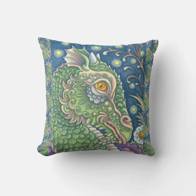 MEDIEVAL DRAGON HEAD PORTRAIT, WHIMSICAL FANTASY THROW PILLOW (Front)