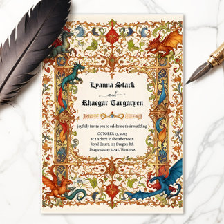 Medieval Dragon Invitation, Ancient Manuscript Invitation