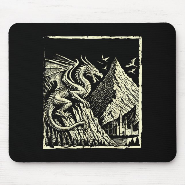 Medieval Dragon Mountain Castle Mythical Men Women Mouse Pad (Front)