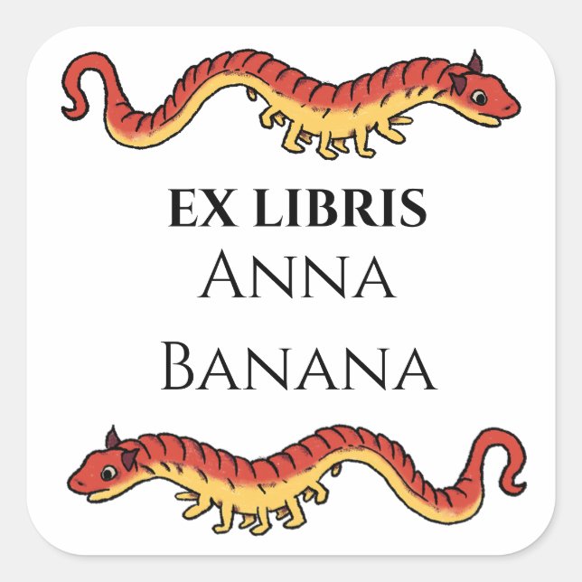 Medieval Dragon Worm Lizard Bookplate Square Sticker (Front)