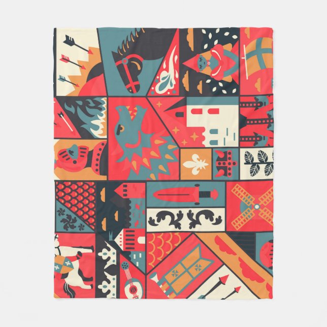 Medieval Elegance: Seamless Pattern Design Fleece Blanket (Front)