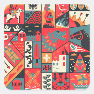 Medieval Elegance: Seamless Pattern Design Square Sticker