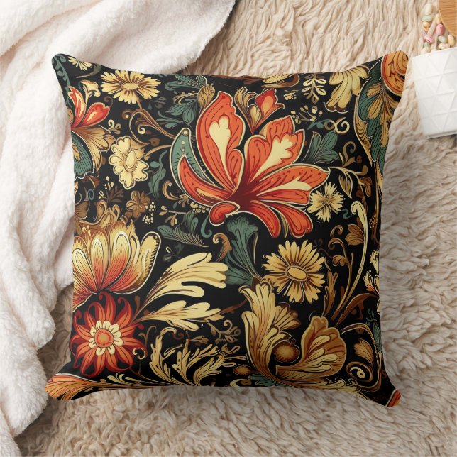 Medieval Elegant Floral Vintage Mug Throw Pillow (Blanket)