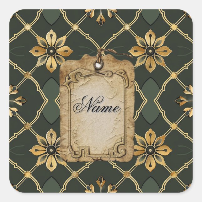 Medieval Elegant Green Personalized  Square Sticker (Front)
