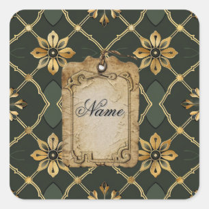 Medieval Elegant Green Personalized Square Sticker