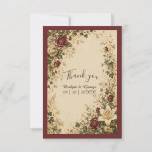 Medieval Fairytale Botanical Rose Lily Wedding Thank You Card