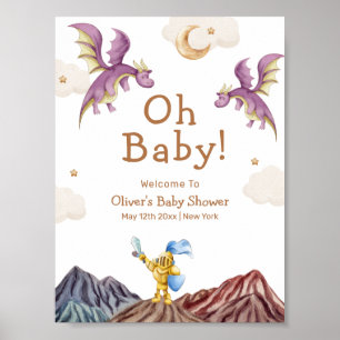 Medieval Fairytale Dragon Boy Baby Shower Welcome Poster
