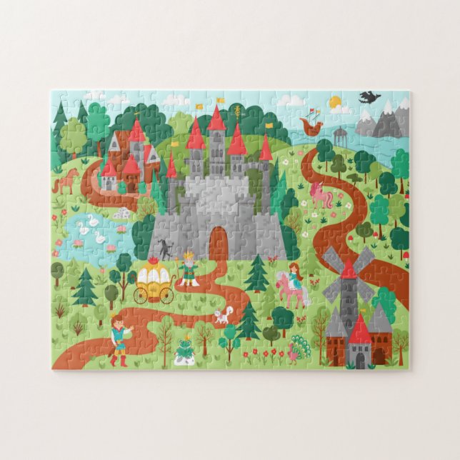 Medieval Fairytale Kingdom Fantasy Castle Kids Fun Jigsaw Puzzle (Horizontal)