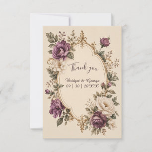 Medieval Fairytale Purple Botanical Floral Wedding Thank You Card
