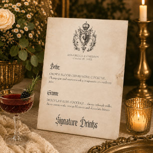 Medieval Fantasy Black Vintage Etch Wedding Drinks Pedestal Sign