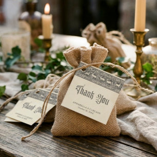 Medieval Fantasy Black Vintage Etching Wedding Favour Tags
