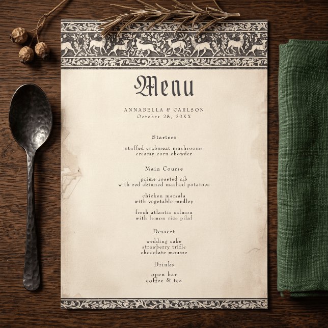 Medieval Fantasy Black Vintage Etching Wedding Menu (Creator Uploaded)