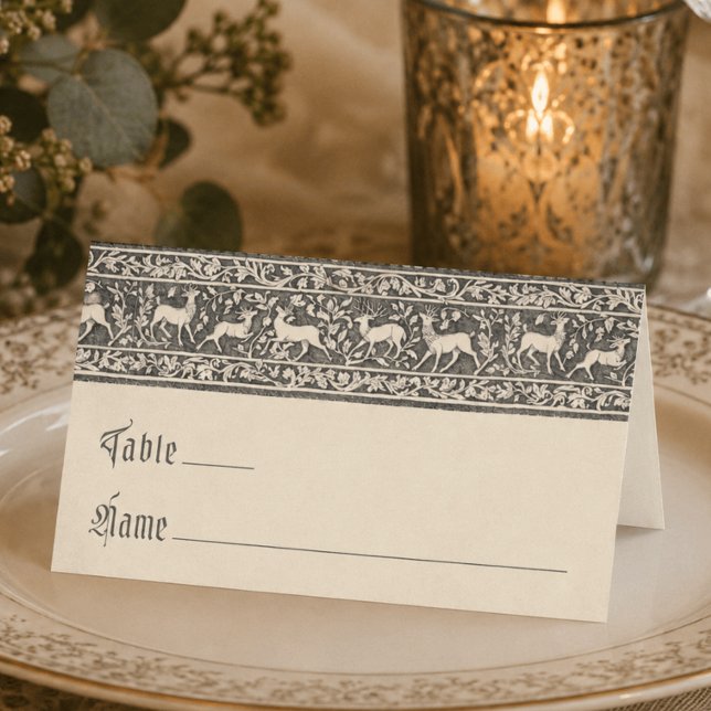 Medieval Fantasy Black Vintage Etching Wedding Place Card (Creator Uploaded)