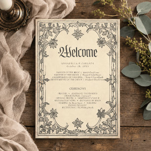 Medieval Fantasy Black Vintage Etching Wedding Program
