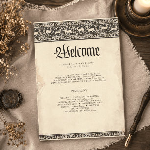Medieval Fantasy Black Vintage Etching Wedding Program