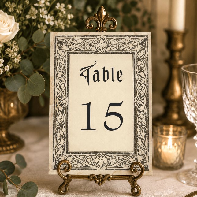 Medieval Fantasy Black Vintage Etching Wedding Table Number (Creator Uploaded)