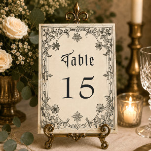 Medieval Fantasy Black Vintage Etching Wedding Table Number