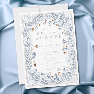 Medieval Fantasy Blue Gold Etching Bridal Shower Invitation