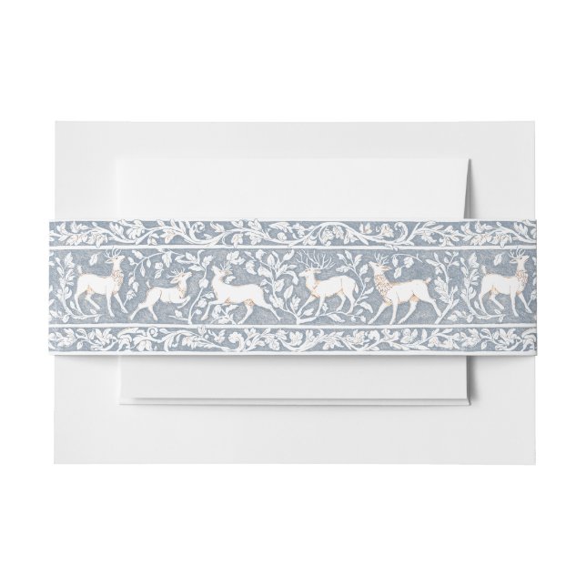 Medieval Fantasy Deer Blue Gold Etching Wedding Invitation Belly Band (Front Example)
