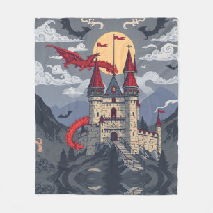Medieval Fantasy: Dragon and Castle Fleece Blanket