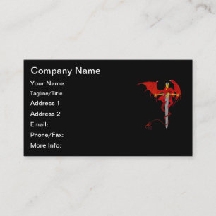 Medieval Fantasy Flying Red Dragon and Sword Business Card