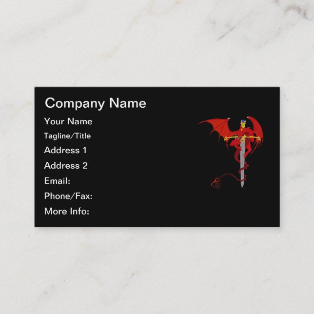 Medieval Fantasy Flying Red Dragon and Sword Business Card (Front)