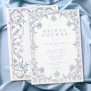 Medieval Fantasy Frame Blue Gold Bridal Shower Invitation