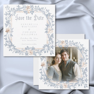 Medieval Fantasy Frame Blue Gold Etching Photo Save The Date