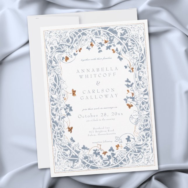 Medieval Fantasy Frame Blue & Gold Etching Wedding Invitation (Medieval Fantasy Frame Blue & Gold Etching Wedding Invitation)